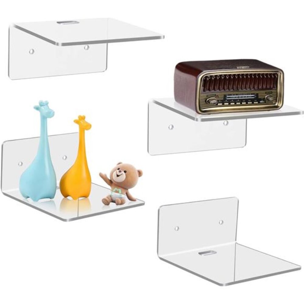 4 Pack Small Wall Shelf, 4'' Acrylic Wall Shelves Display Ledges for Storage